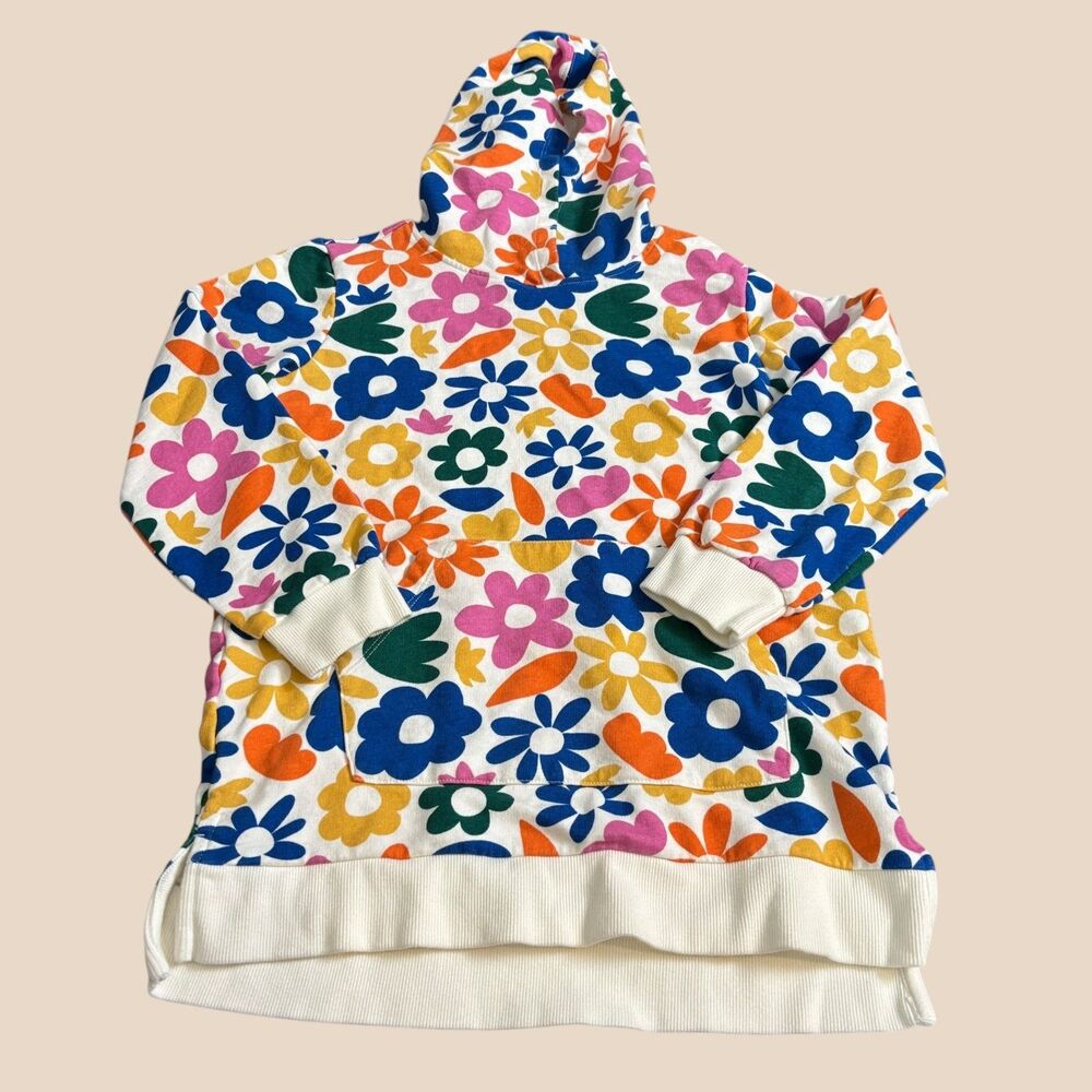 Hanna Andersson French Terry Hoodie Girls 10 Flower Frenzy on White Sweatshirt